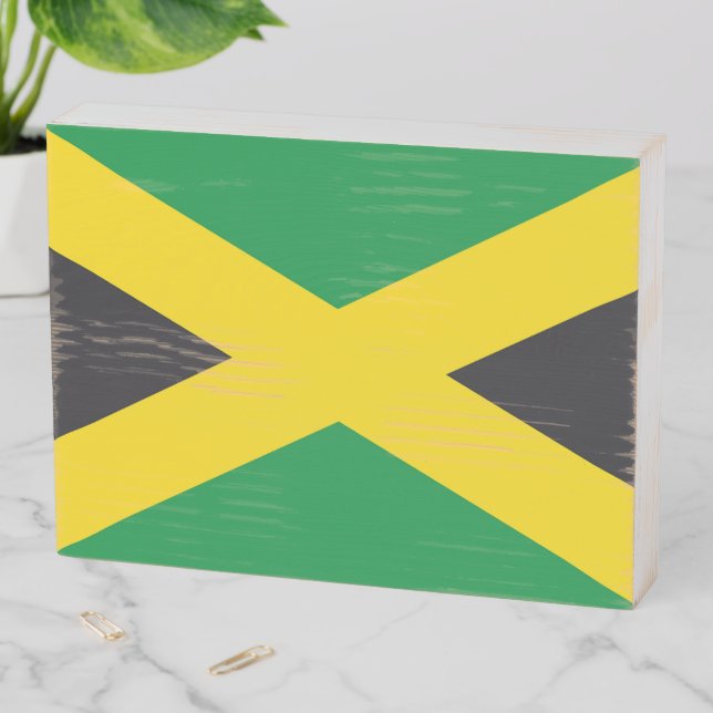 Jamaica flag wooden box sign (In Situ Horizontal)
