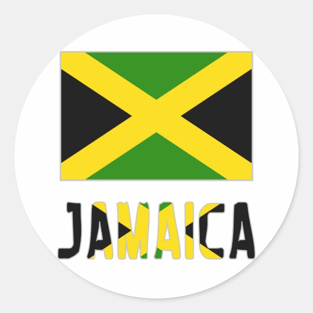 Jamaica Flag & Word Classic Round Sticker (Front)
