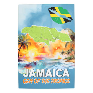 Jamaica Gem Of The Tropics Beach Sunset Map Metal Print