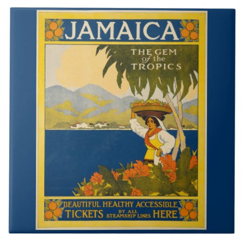 Jamaica _ Gem of the Tropics vintage poster Ceramic Tile