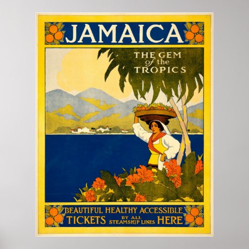 Jamaica Gem of The Tropics Vintage Travel Poster