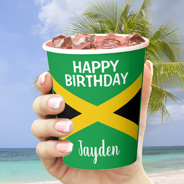 Jamaica Green Black & Gold Jamaican Flag Birthday Paper Cups Zazzle