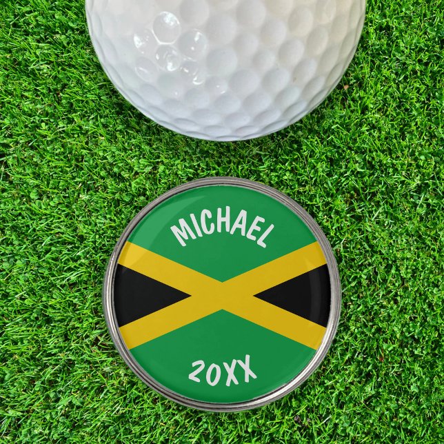 Jamaica Green Black & Gold Jamaican Flag  Golf Ball Marker (jamaican flag golf ball marker with name and year text)
