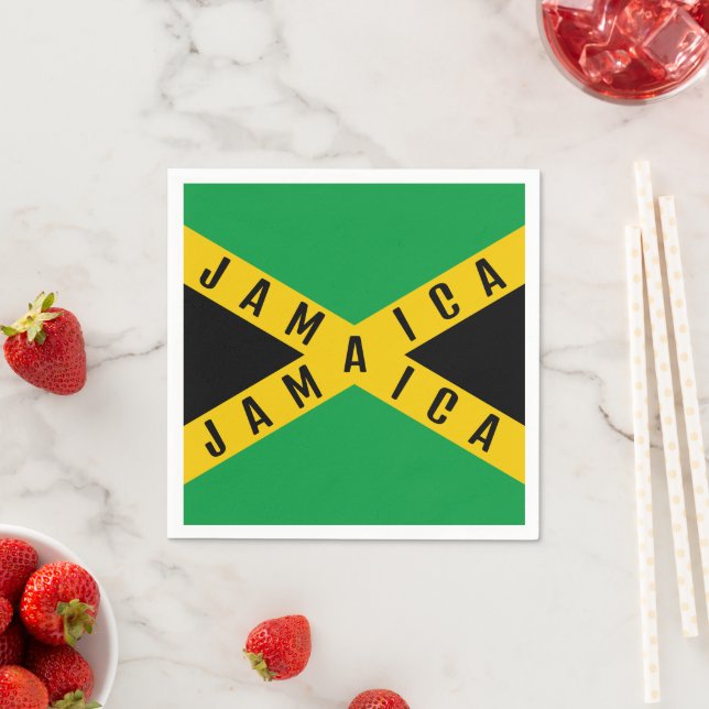 Jamaica Green Black & Gold Jamaican Flag  Napkins (Insitu)