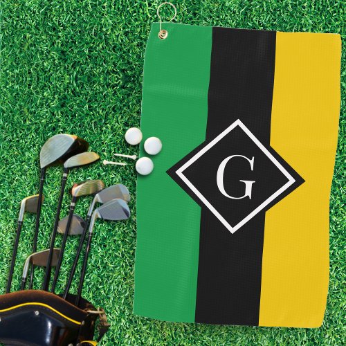 Jamaica Green Black  Gold Jamaican Initial Golf Towel