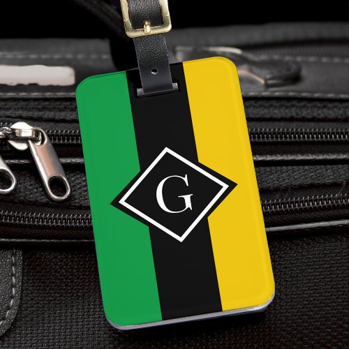 Jamaica Green Black  Gold Jamaican Initial Luggage Tag