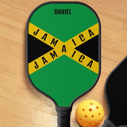 Jamaica Green Black  Gold Name Jamaican Flag Pickleball Paddle