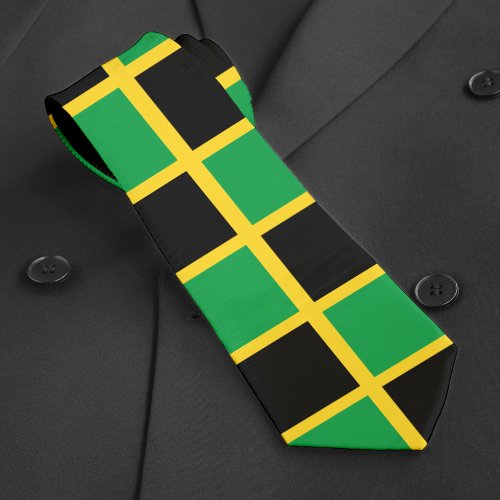 Jamaica Green Gold Black Checkerboard Jamaican  Neck Tie
