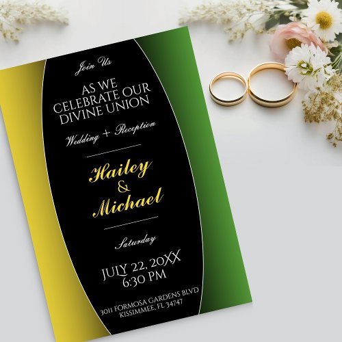 Jamaica Green  Gold Caribbean Elegant Wedding Invitation