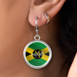 Jamaica Green & Gold Jamaican Flag Name Monogram Earrings