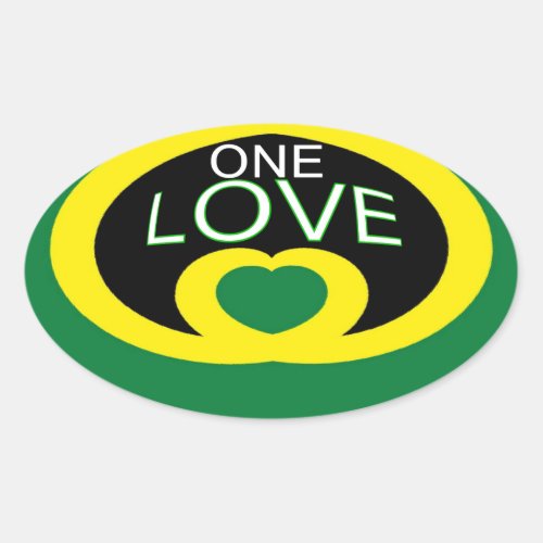 Jamaica heart flag one love heart design oval sticker