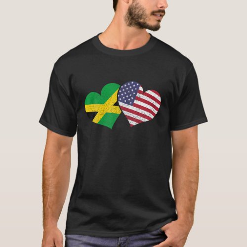 Jamaica Heart Jamaican Heritage USA American Flag T_Shirt