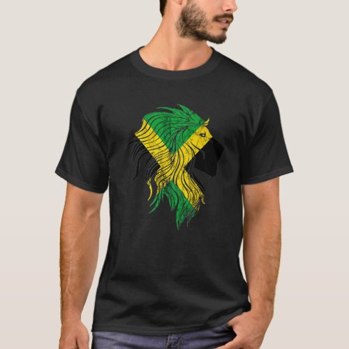 Jamaica Heritage Lion Head Jamaica Flag Roots Prid T_Shirt