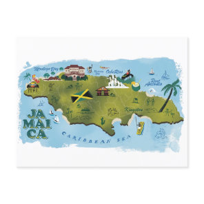 Jamaica Illustrated Map Postcard