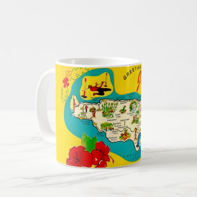Jamaica Illustrated Map Postcard Mug (Front Left)