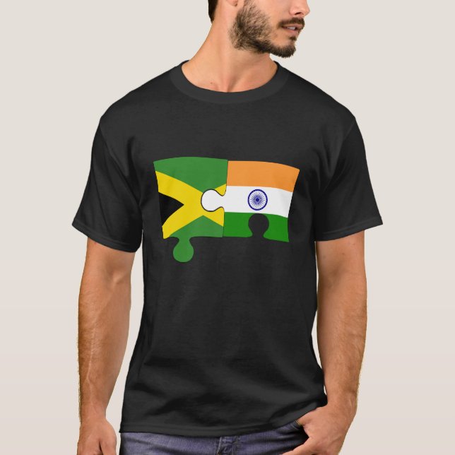 Jamaica India Flag Jigsaw T-Shirt (Front)