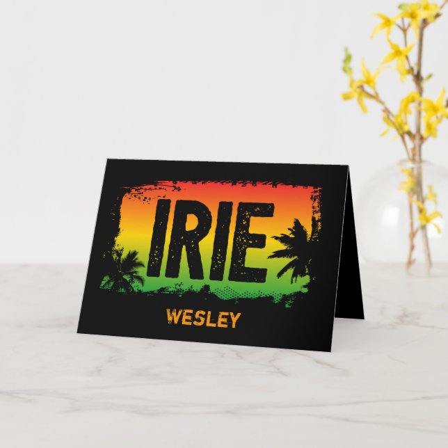 Jamaica IRIE Tropical Palm Tree Rasta Flag Colors Card (Yellow Flower)