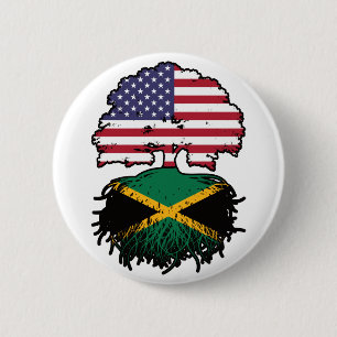 Jamaica Jamaican American USA Tree Roots Flag Button