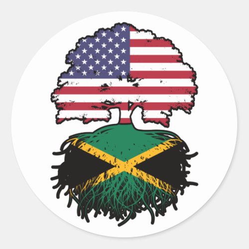 Jamaica Jamaican American USA Tree Roots Flag Classic Round Sticker