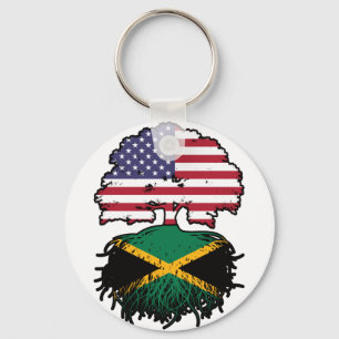 Jamaica Jamaican American USA Tree Roots Flag Keychain