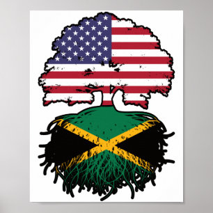 Jamaica Jamaican American USA Tree Roots Flag Poster