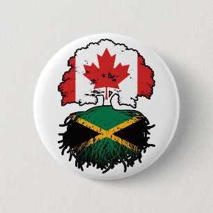 Jamaica Jamaican Canadian Canada Tree Roots Flag Button