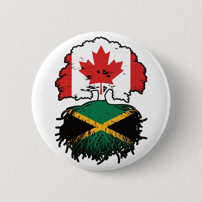 Jamaica Jamaican Canadian Canada Tree Roots Flag Button (Front)