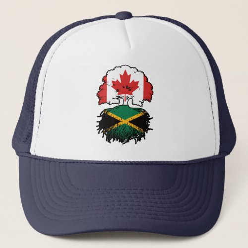 Jamaica Jamaican Canadian Canada Tree Roots Flag Trucker Hat