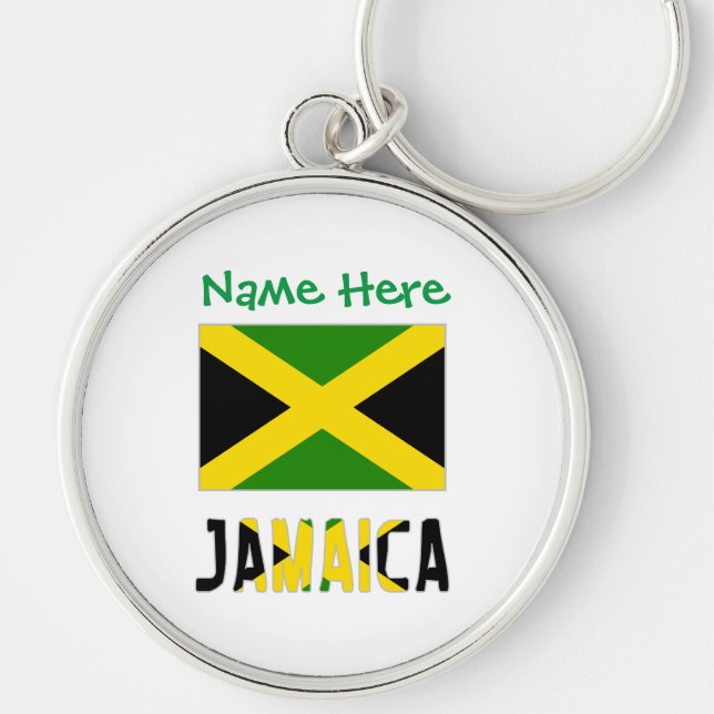 Jamaica Jamaican Flag Green Personalization Round Keychain (Front)