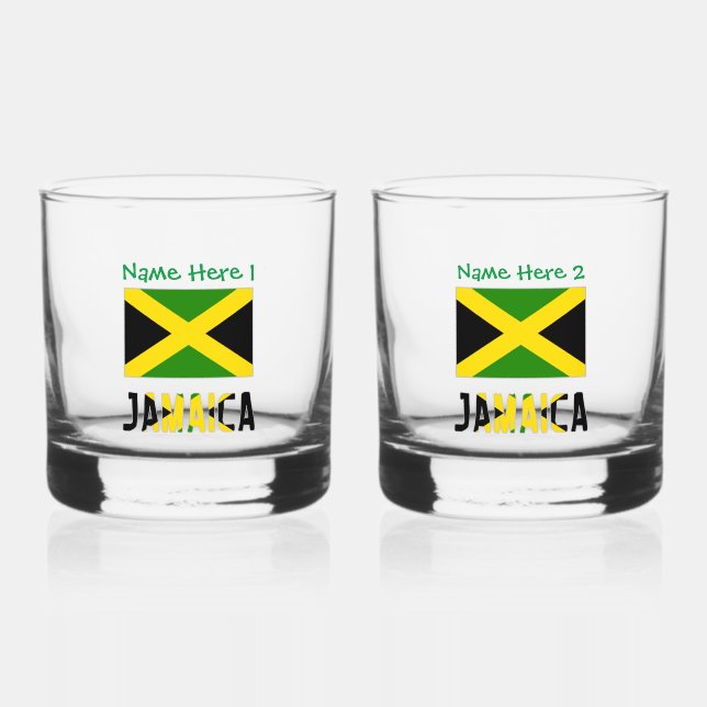 Jamaica Jamaican Flag Green Personalization  Whiskey Glass (Front)