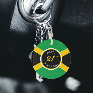 Jamaica Jamaican Flag Happy Birthday Keychain