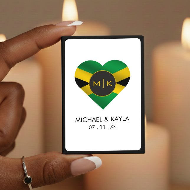 Jamaica Jamaican Flag Heart Monogram Wedding Matchboxes (Creator Uploaded)