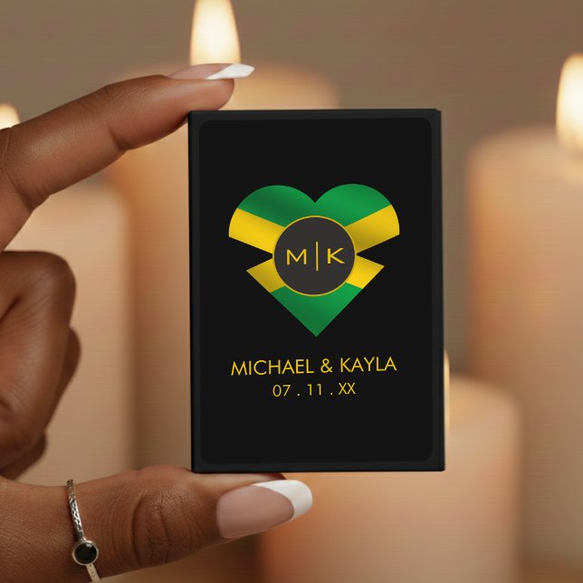 Jamaica Jamaican Flag Heart Monogram Wedding Matchboxes (Creator Uploaded)