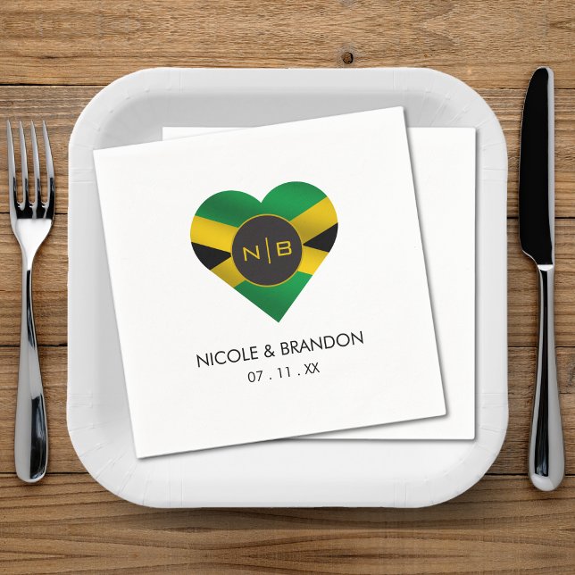 Jamaica Jamaican Flag Heart Monogram Wedding Napkins (Jamaica Jamaican Flag Heart Monogram Wedding Napkins)