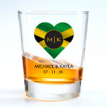 Jamaica Jamaican Flag Heart Monogram Wedding Shot Glass<br><div class="desc">Jamaica shot glass with Jamaican flag heart and monogram initials.  Great for a destination wedding.</div>