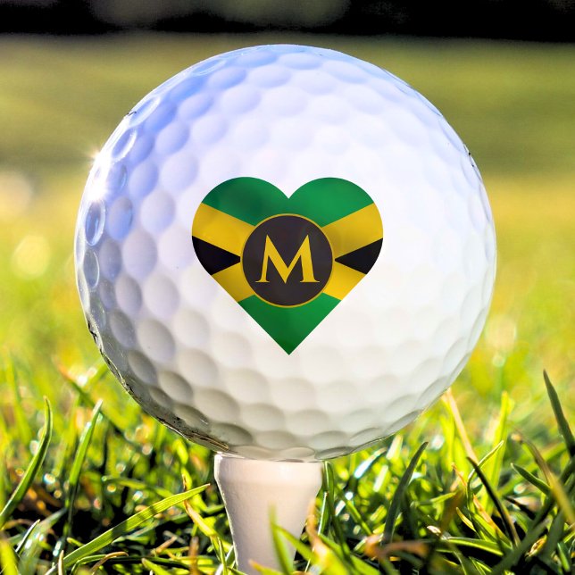 Jamaica Jamaican Flag Heart Name Monogram Initial Golf Balls (Jamaica Jamaican flag heart monogram golf ball)