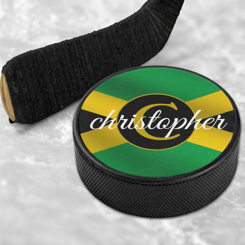 Jamaica Jamaican Flag Name Monogram Hockey Puck