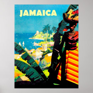 Jamaica, Jamaican woman with fruit basket on head Poster