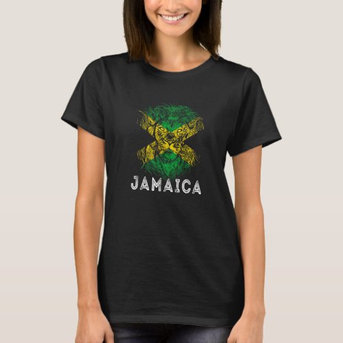 Jamaica King Safari Lion Head Carribean Jamaican R T_Shirt