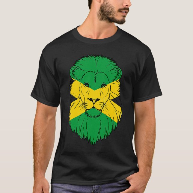 Jamaica Lion Jamaican Flag Caribbean Holiday Regga T-Shirt (Front)