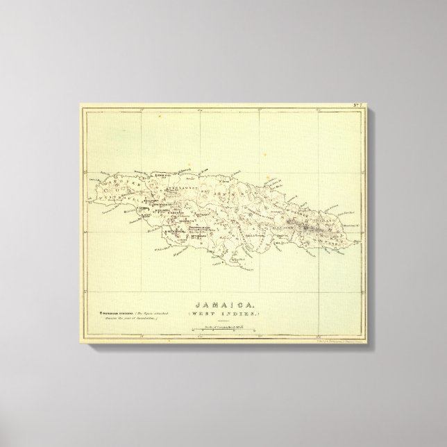 Jamaica Lithographed Map Canvas Print (Front)