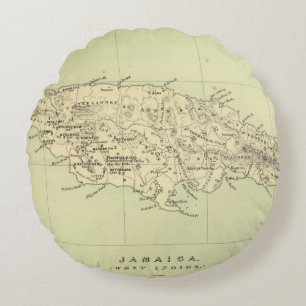 Jamaica Lithographed Map Round Pillow