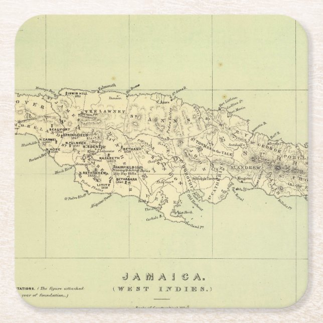 Jamaica Lithographed Map Square Paper Coaster (Front)