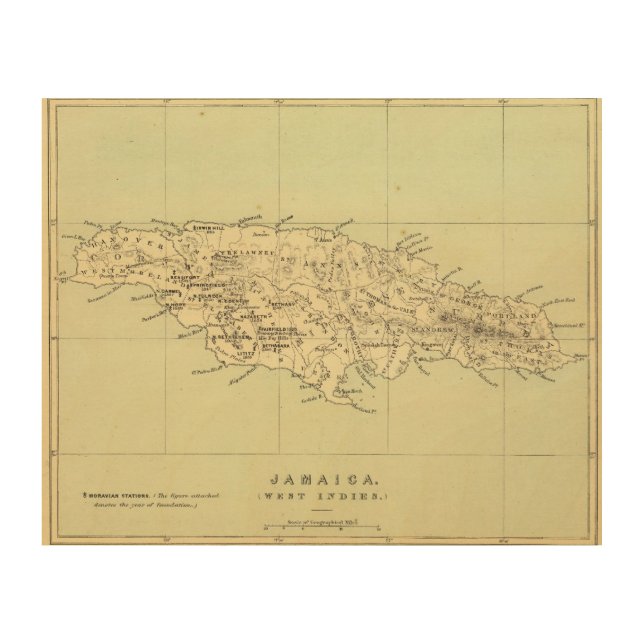 Jamaica Lithographed Map Wood Wall Art (Front)
