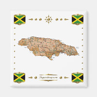 Jamaica Map + Flags Magnet