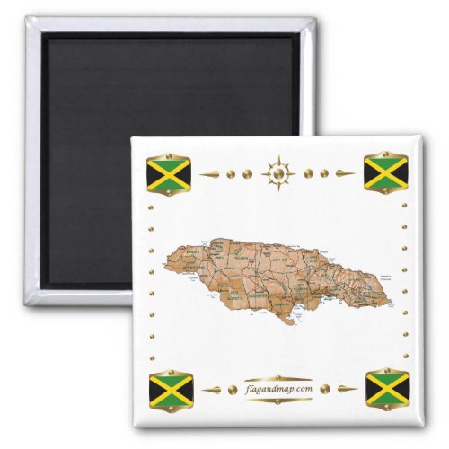 Jamaica Map  Flags Magnet