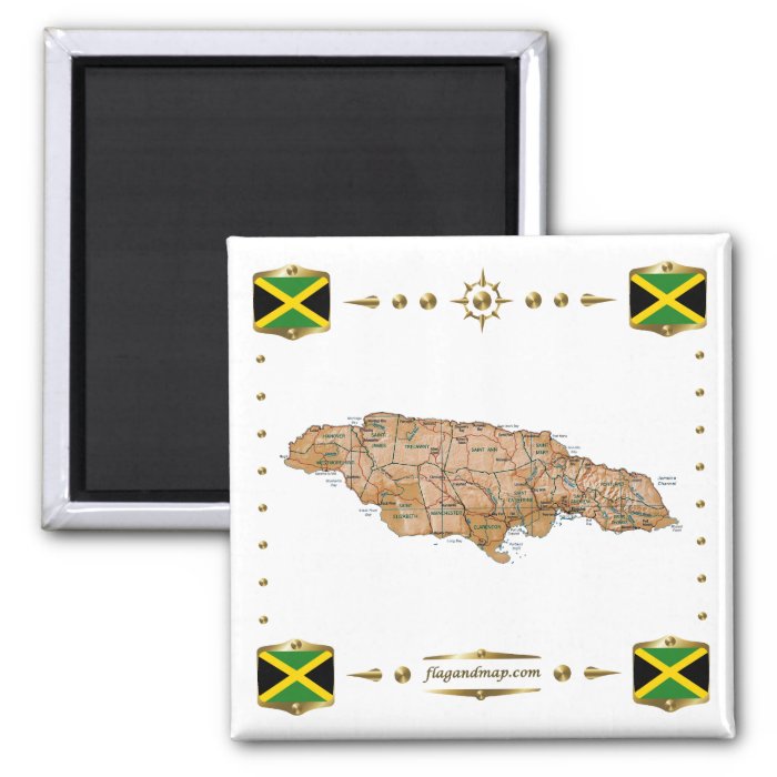 Jamaica Map + Flags Magnet