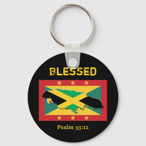 Jamaica Map   Grenada Flag  BLESSED Customizable Keychain