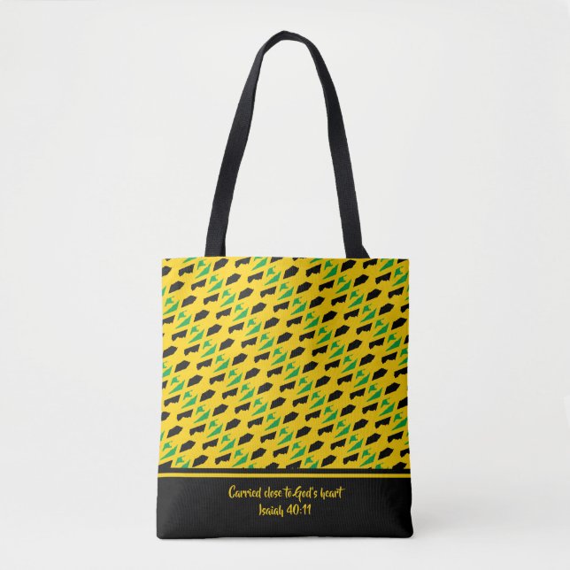 JAMAICA Map Outline | Christian Scripture | YELLOW Tote Bag (Front)