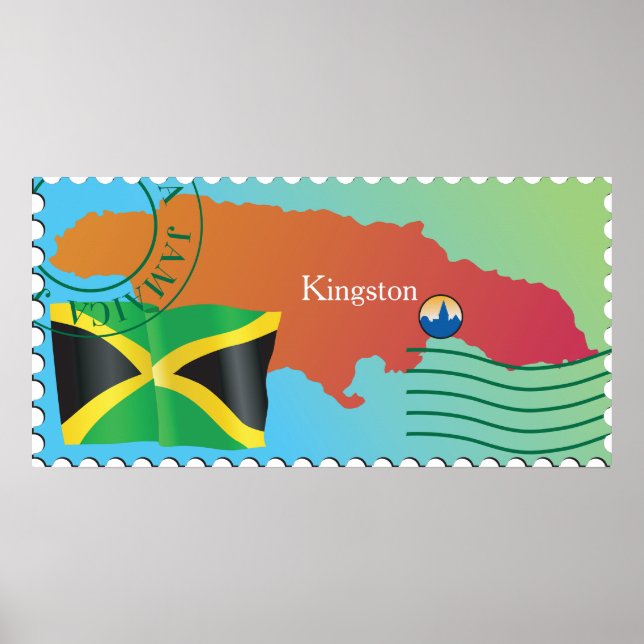 Jamaica Map Postage Stamp Style Poster (Front)